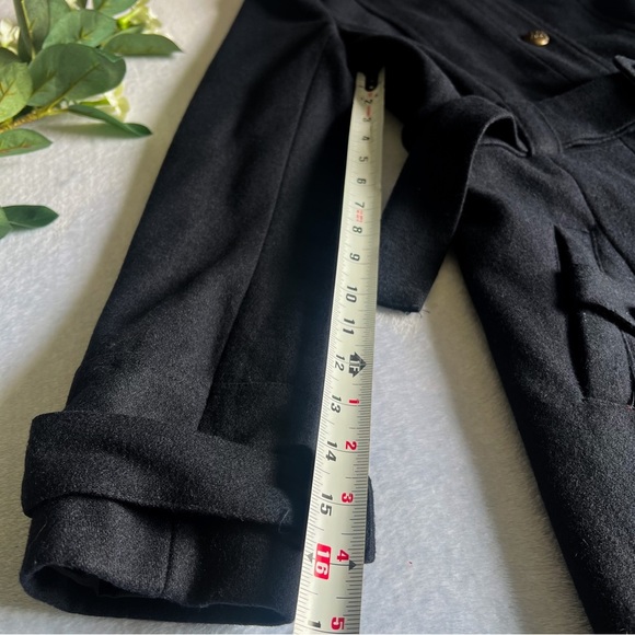 Forever 21 Sz M Navy Blue Trench Coat with Belt Buttons Down Wool Blend - Picture 8 of 12